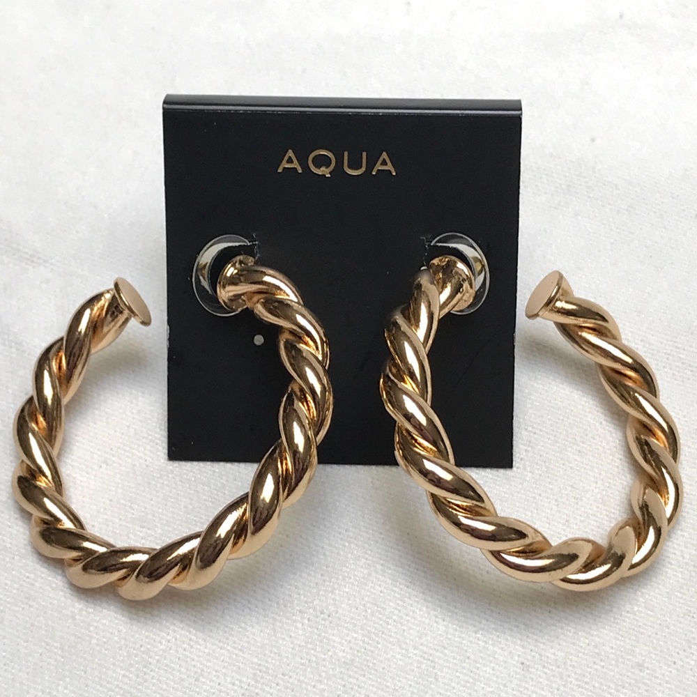 NWT Aqua Bloomingdale’s Gold Tone Twisted Hoop Earrings $38 RETAIL